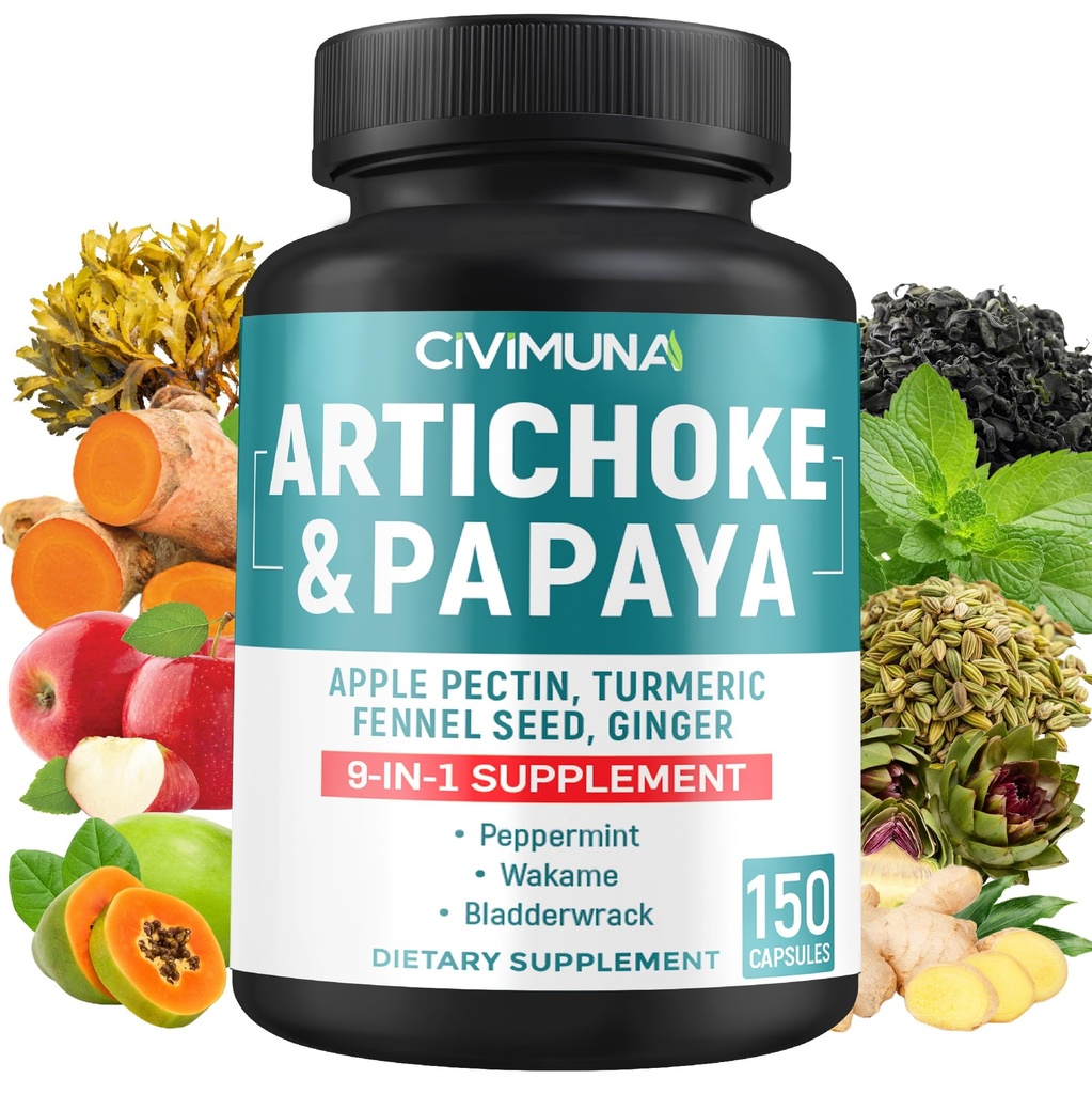 Artichoke kapsler med artichoke, Papaya, Apple Pectin og mer - 150 kapsler - i 5 måneders forsyning