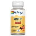 SOLARAY Biotin 5000 mhg  Natural Naturlig fersken, Jordbær, Banana flavor | Sunt hår, hud og negler støtte | 60 Lozenges