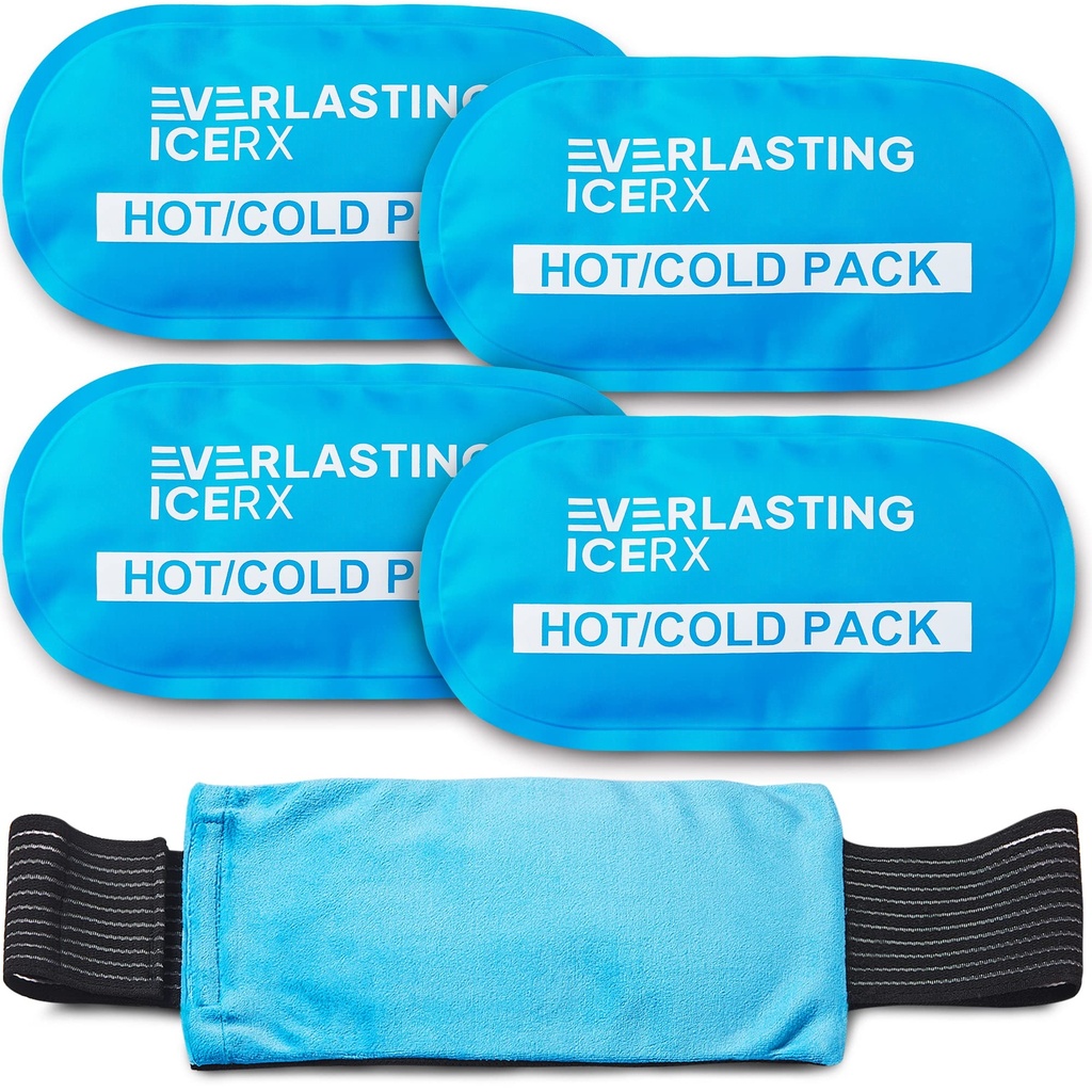 Reusable Hot og Cold Gel Ice Pack Wrap (4 Pack) for skader - Justerbar og fleksibel for knær, rygg, skulder, armer og ben - Reusable