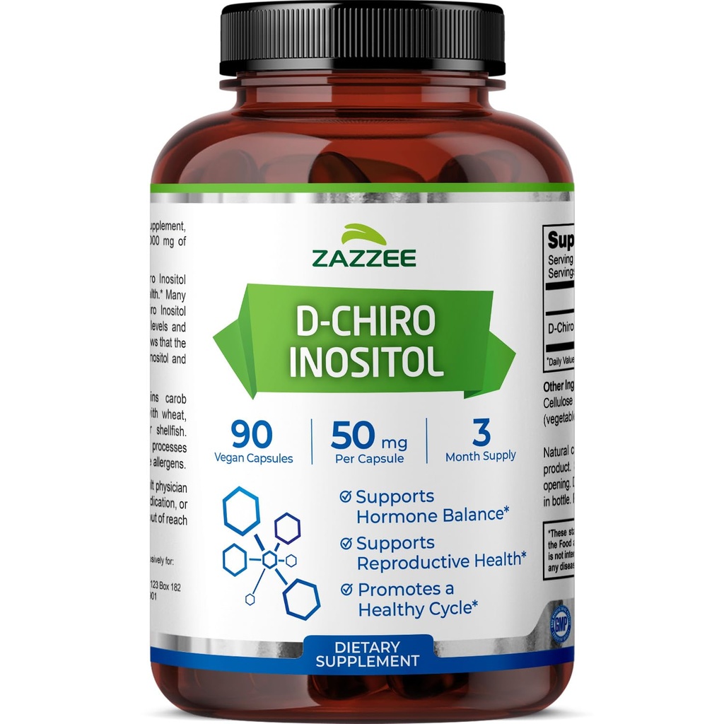 Zazzee D-Chiro-Inositol, 50 mg per kapsel, 90 Vegansk kapsler, Ideell dosering for 40:1 Forhold med Myo-Inositol, 3 måneders forsyning, 100% vegetarisk, ikke-GMO