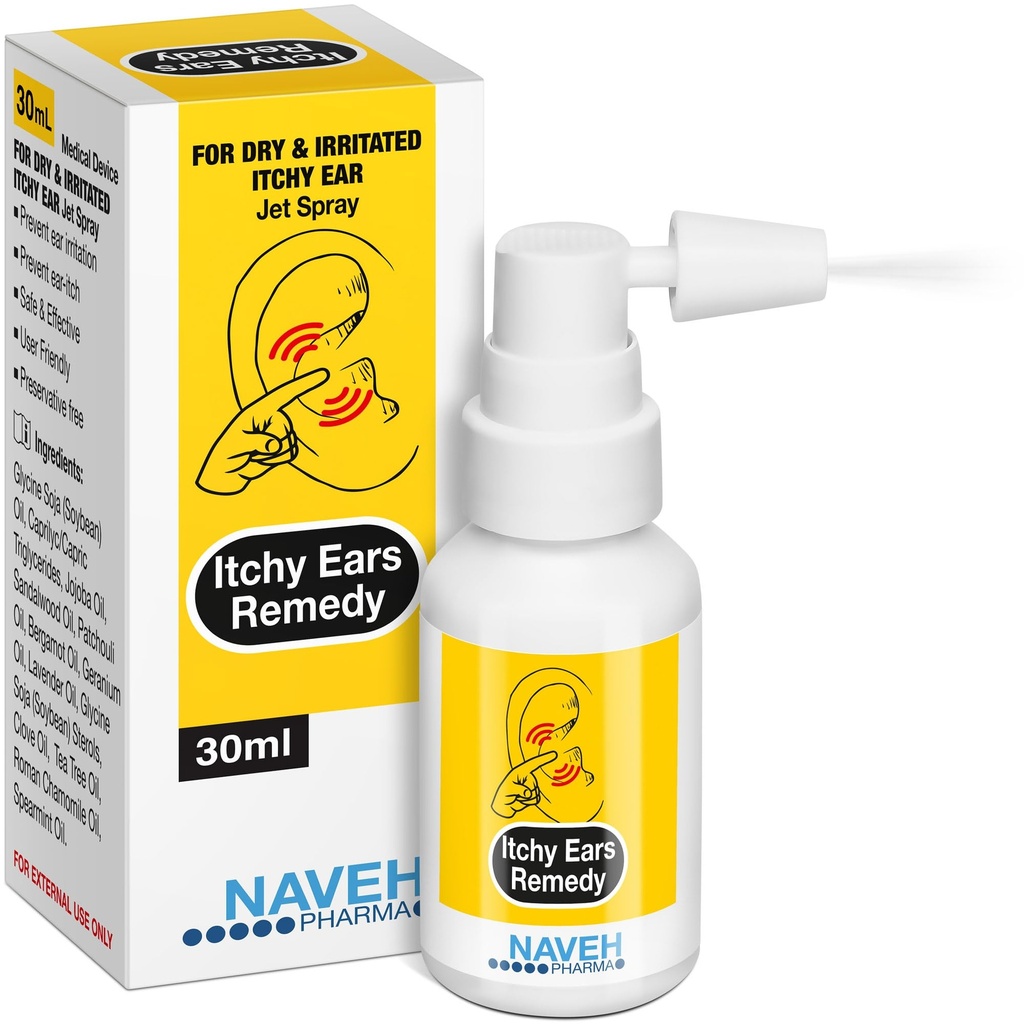 NAVEH PHARMA® Itchy Ears Remedy: ørerensing og klør relief | behandler alle årsaker til øret itchiness | Jet øresprøyte for eksem behandling og tilstoppet ørerelief | øret Wax remover & ørevask (1 fl Oz)