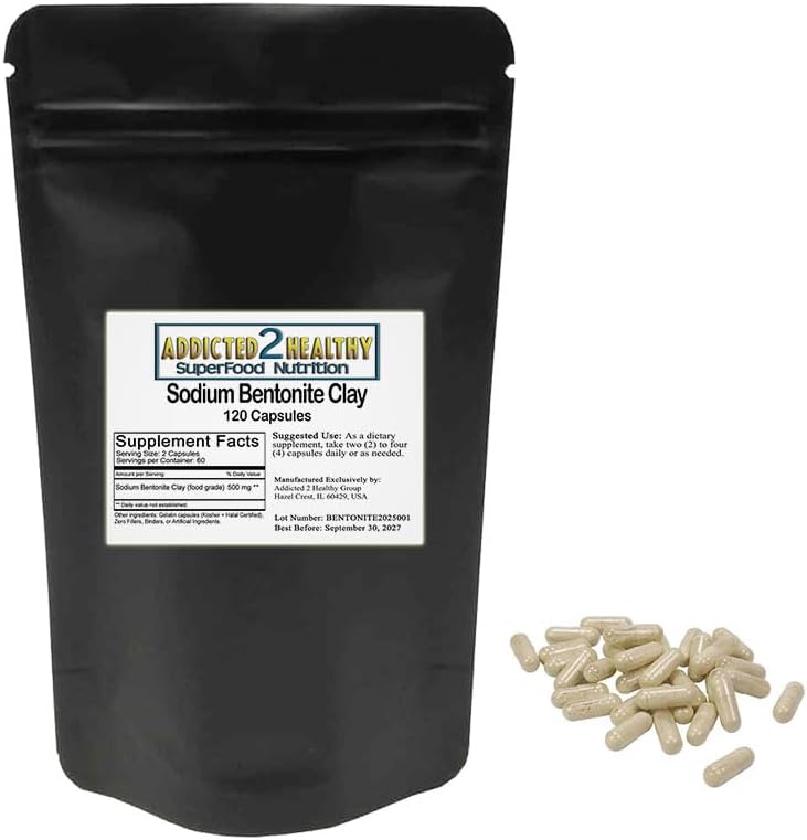 Mat klasse natrium Bentonitt Clay pulver kapsler (1000 mg) 120 greve ved addicted 2 sunn