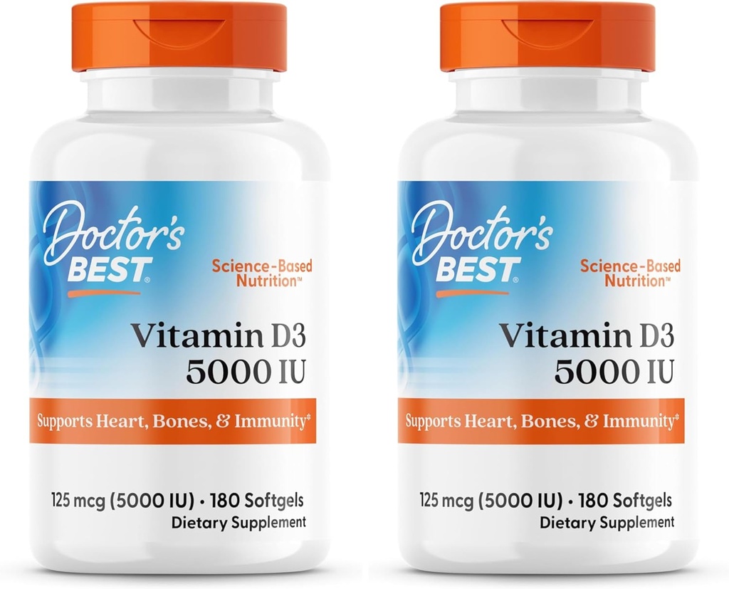 Legens beste vitamin D3 5000IU, ikke-GMO, Gluten og soya gratis, regulerer immunfunksjon, støtter sunne bein, hvit, ingen smak, 180 tall (Pack of 2)