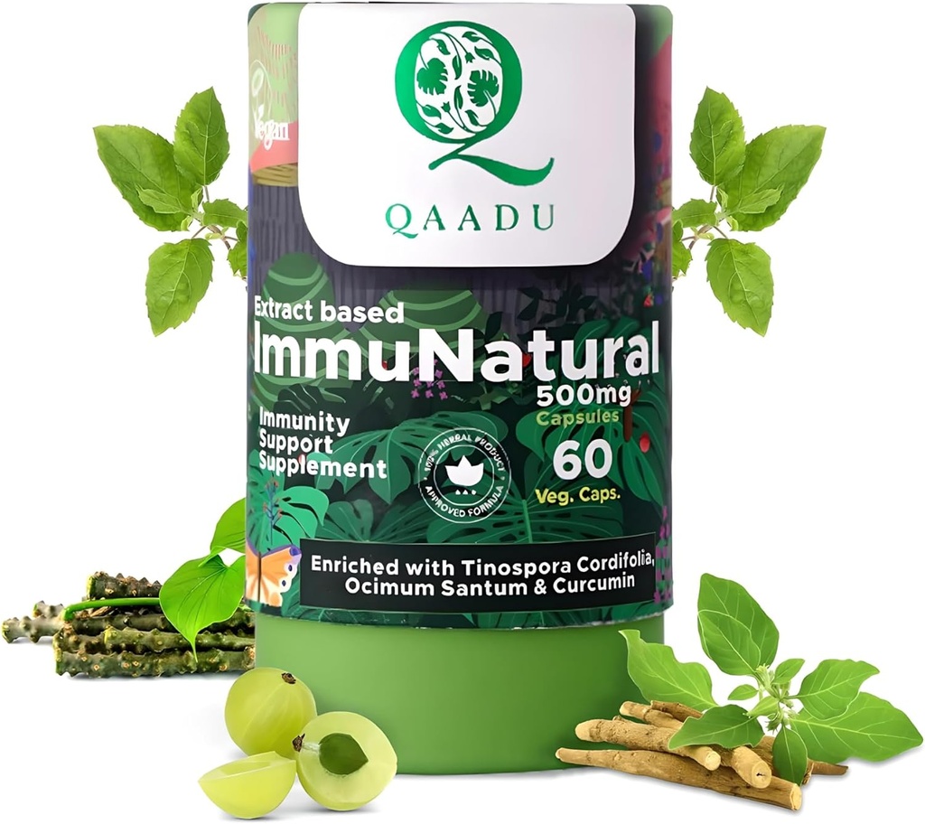 ImmuNaturlig for voksne 60 kapsler | Naturlig, vegansk Ayurvedisk immunisme Boosters | Ashwagandha Tulsi Amla Haldi Mulethi Giloy | Passer for 13 år + 500mg