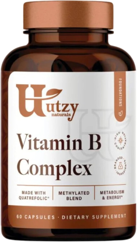 Utzy Naturals vitamin B Complex Inneholder alle 8 essensielle B-vitaminer | med Choline og Inositol | 60 kapsler