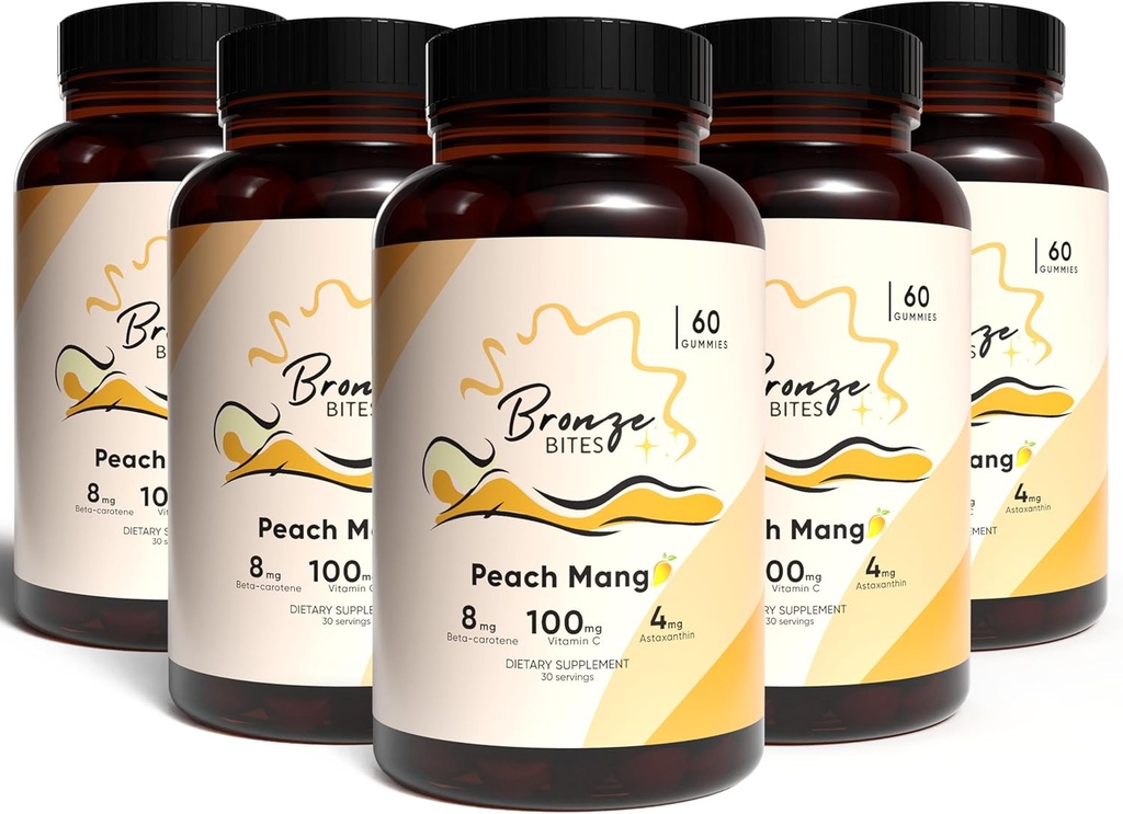 Tanning Gummies, Daglig Gummie med Beta-Caroten & Vitamin C & Astaxanthin, Naturlig Tanning Supplement, Vegansk, Ikke-GMO - 180 Gummies – Pakke med 5