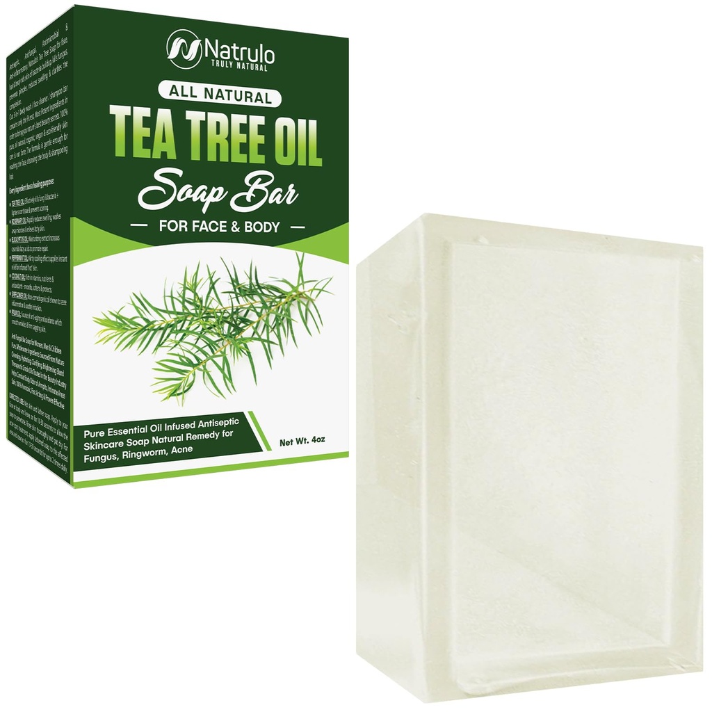 Te Tree Olje Soap Bar for ansikt & kropp, 4oz – Antifungal Antiseptisk Naturlig Remedy Skin Cleanser – Ren essensiell olje Infundert hudpleie Rensing Anti Fungal Bar Soap for Fungus, Ringorm, Acne