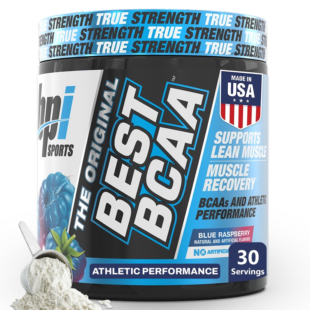 BPI Sports Best BCAA Powder - Muskelgjenvinningsstøtte - Branched kjede Aminosyrer | Building blokker av protein og muskel - Post trening gjenoppretting - Hydrasjon - Blå bringebær, 30 Services