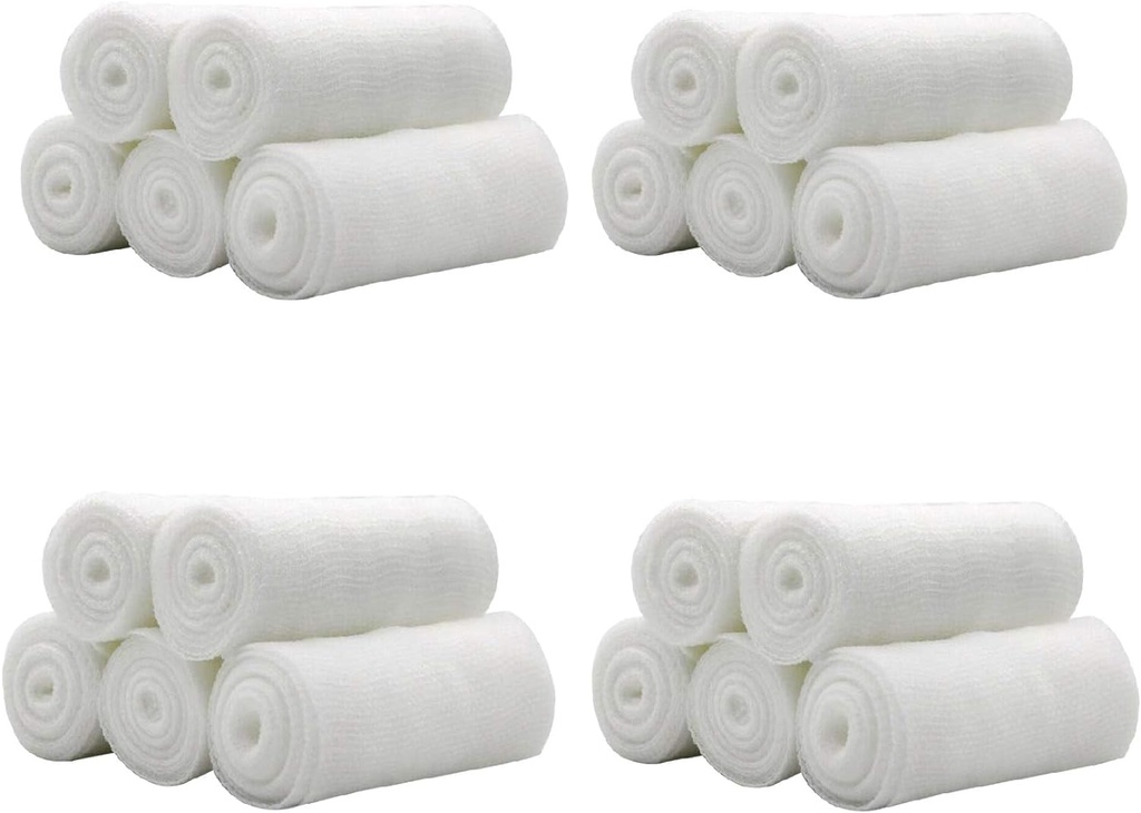 SpiseBiting 20 Rolls 4 tommers x 4,92 Yards Rolled Gauze Stretch Bandage / Medical Grade Steril Førstehjelp sårpleie bomull Ply / Stretched Gauze Bandage Rolls med medisinsk bånd
