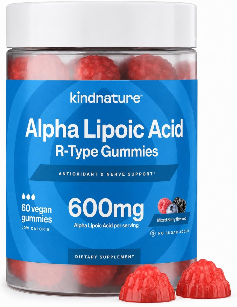 Kernatur Alfa Lipoic Acid Gummies - Neuropathy Kosttilskudd - Vegan, sukker-fri, lav kalori 600 mg ALA Supplement - ren ALA Alpha Lipoic Acid 600 mg for antioksidant ernæringstilskudd