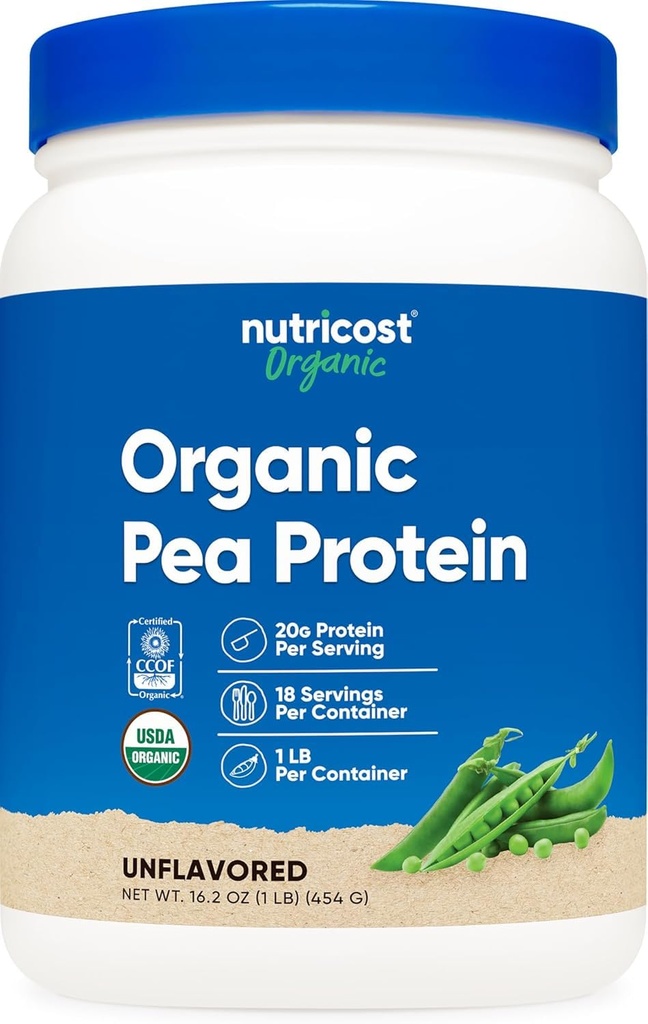Nutricost Organic Pea Protein Powder (1 LB) Uslavored - Certified USDA Organic, Protein fra planter, Vegetarvennlig, Glutenfri, Ikke-GMO