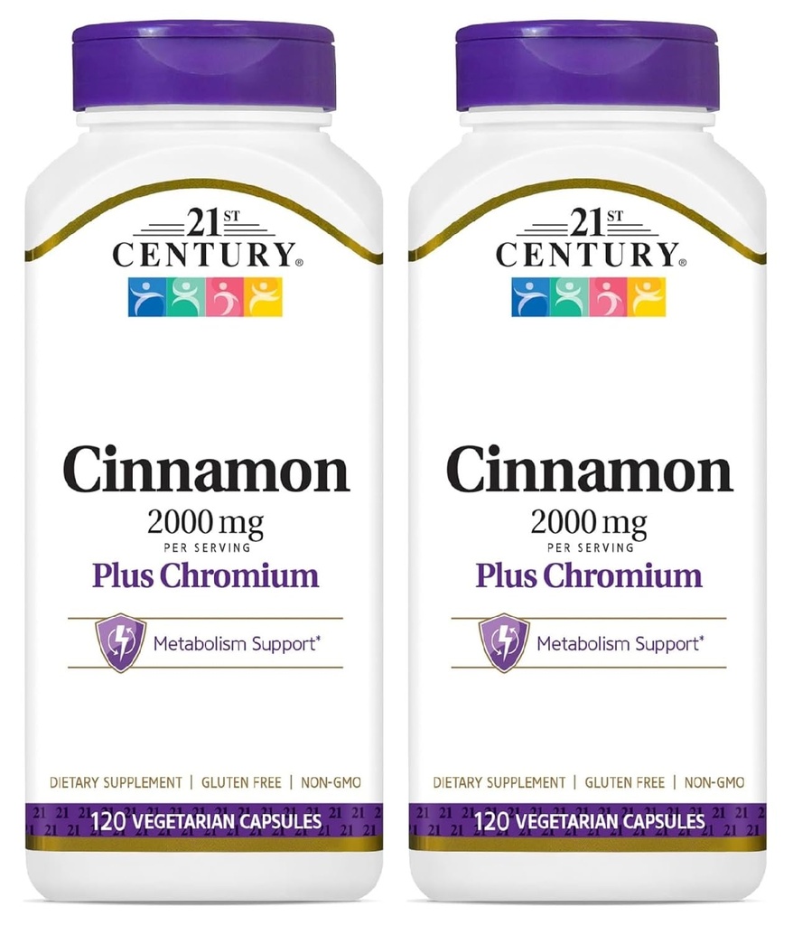 Cinnamon 2000 mg Per Serving Plus Chromium Vegetariske kapsler 120 greve - Pakke med 2