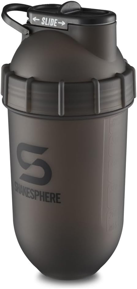 SHAKESPHERE Shakerflaske - 24oz Leak Proof Protein Shaker flaske for pre trening, smoothie, og pulver drikk blandinger, No-Blade Mixer for Gym, BPA-fri, enkel ren og lett å bære (Frosted Black)