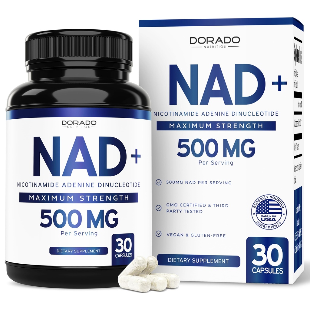 NAD Supplement (500 mg 95% ren NAD + per servering) NMN Supplement, NAD Nicotinamid Riboside Support (treparts testet, vegansk trygt, ikke-GMO, Ingen fyllstoffer, & laget i USA - 30 vegansk kapsler)