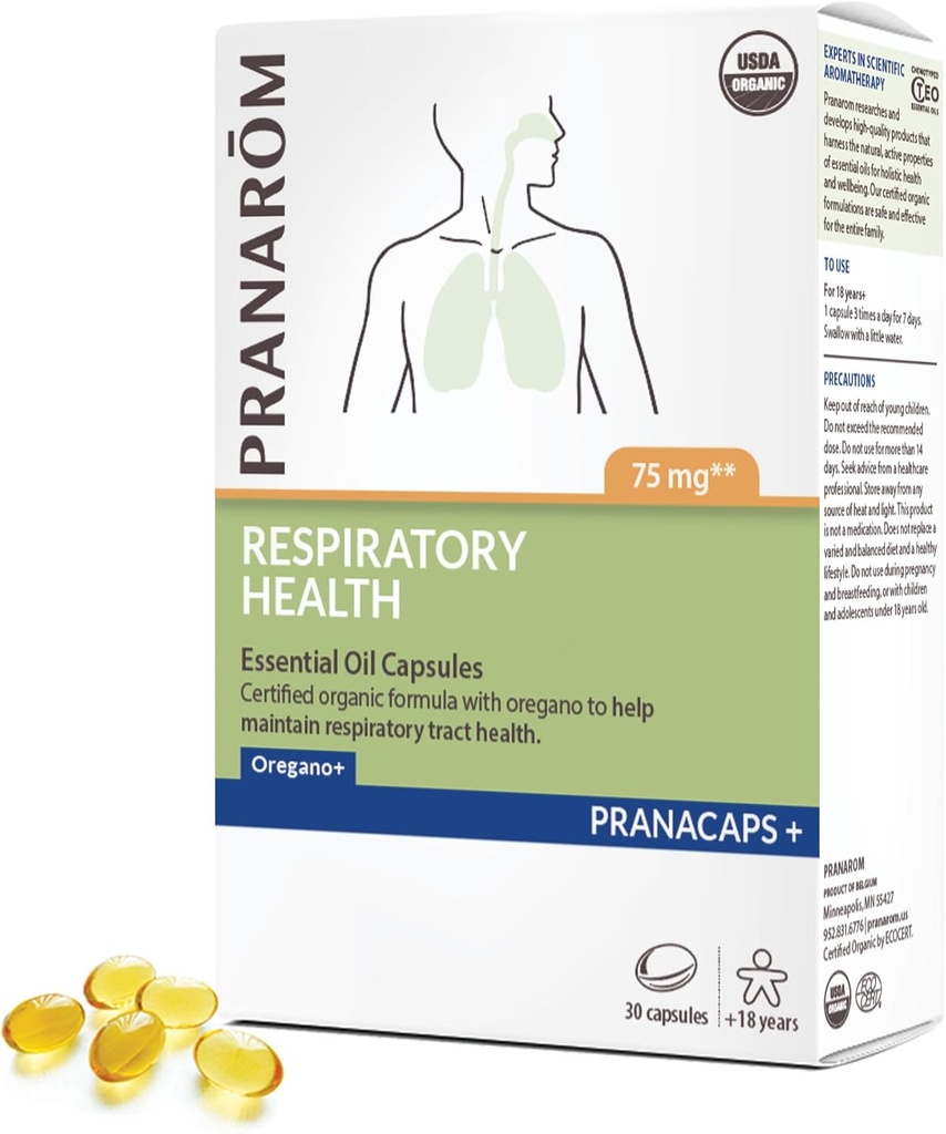 Pranarom - Respiratorisk helse Pranacaps med Oregano og sitron essensiell olje - 30 greve
