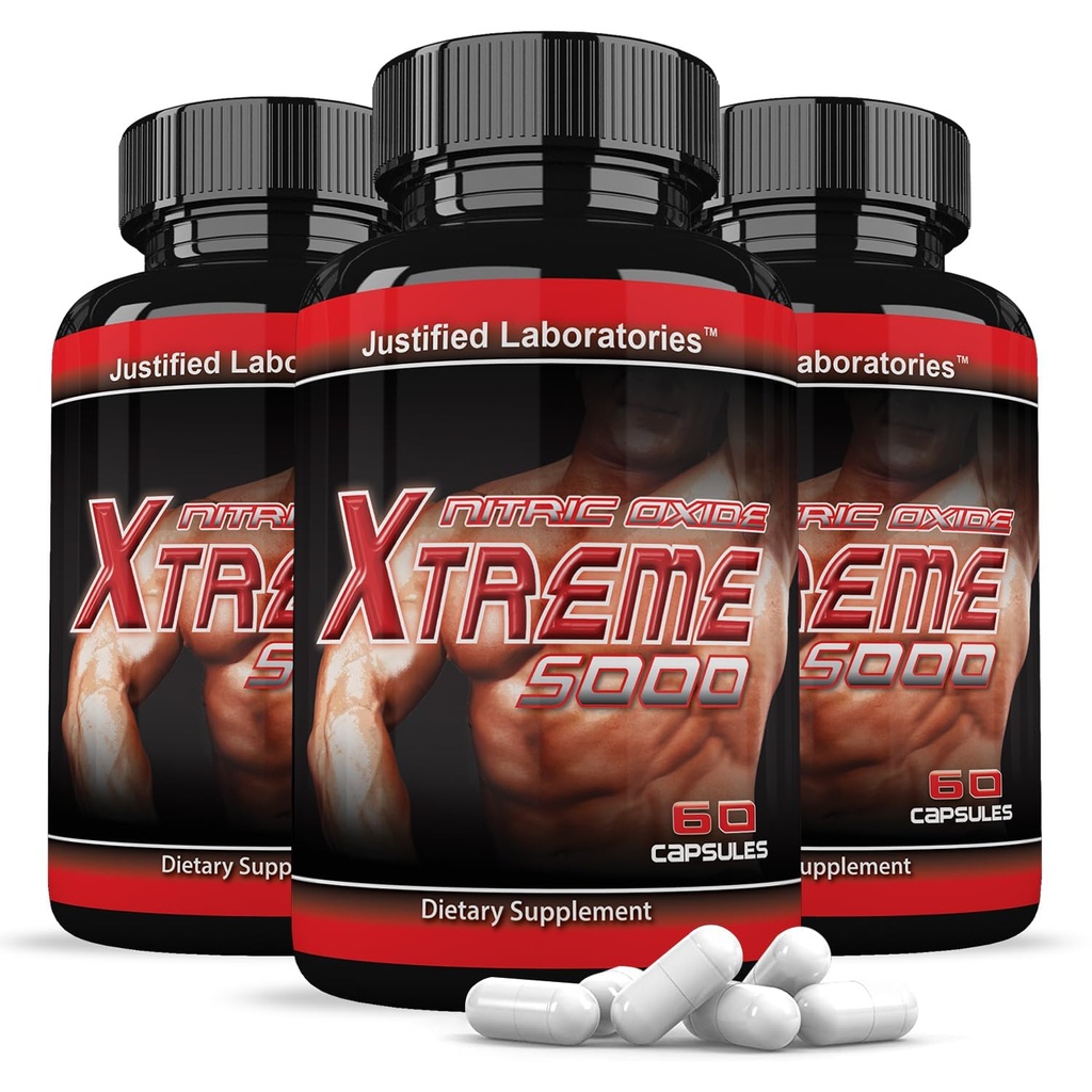 justifiserte Laboratories (3 Pack Nitric Oxid Xtreme 5000 avanserte menns Heath Formula 60 kapsler