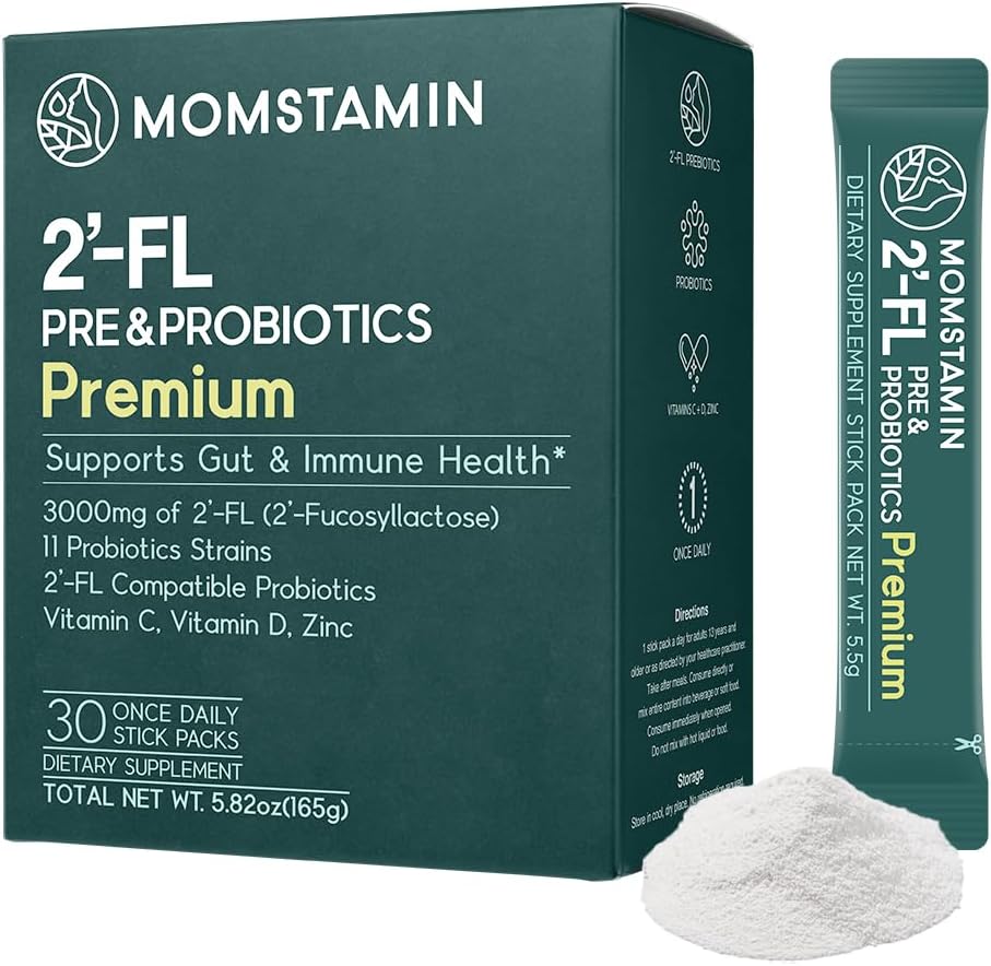 MOMSTAMIN HMO (Human Milk Oligosakkarider) Super Prebiotika og probiotika for kvinner, menn : Immune Digestive Supplement ® HMO Probiotika ® HMO Supplement ® Prebiotika pulver ® IBS Relief - 30 Pakninger