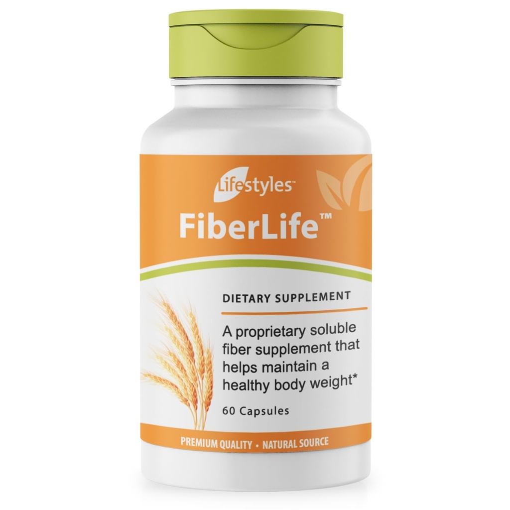 Livsstil FiberLife Supplement – Oppløselig fiber for digestive helse & kolesterol støtte med Konjac, Guar Gum, Xantan Gum og kanel – laget i Canada – 60 kapsler (60 kapsler (pakke med 1))