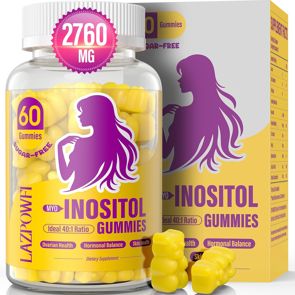 Myo-Inositol & D-Chiro Inositol, Inositol Gummies med vitamin D3, Magnesium Glycinat, Omega-3, Folat & sink, Inositol Supplement Menstruell syklus for kvinner-40:1 Ratio-30 dagers forsyning