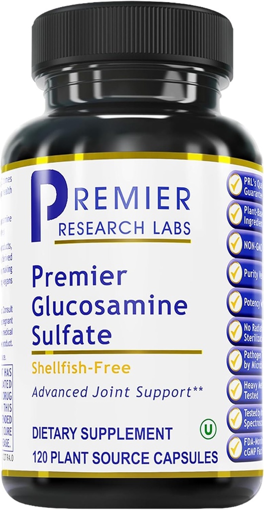 Premier Forskning Labs Glukosamin Sulfate - Shellfish Free Glukosamin Sulfate Kapsler for felles støtte, Connective Vessue Helse, 750 mg Per Serving, Vegansk Vennlig - 120 Vegetariske Kapsler