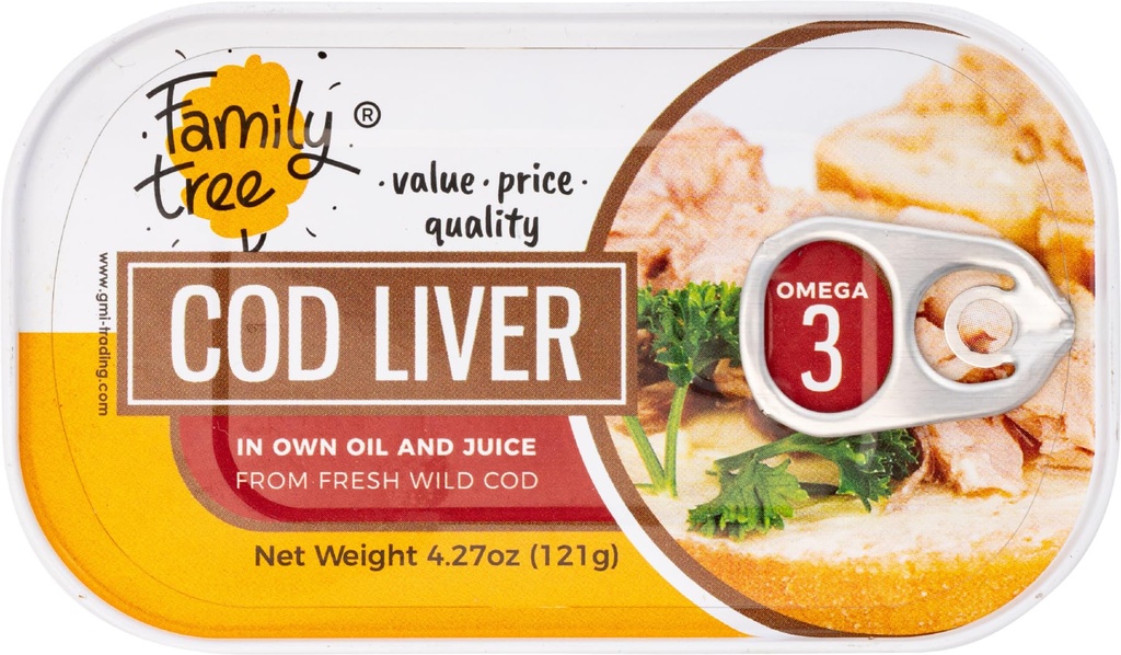 Family Tree Icelandic Wild Fanget Cod Liver i egen olje 4,27 oz (pakke med 12)