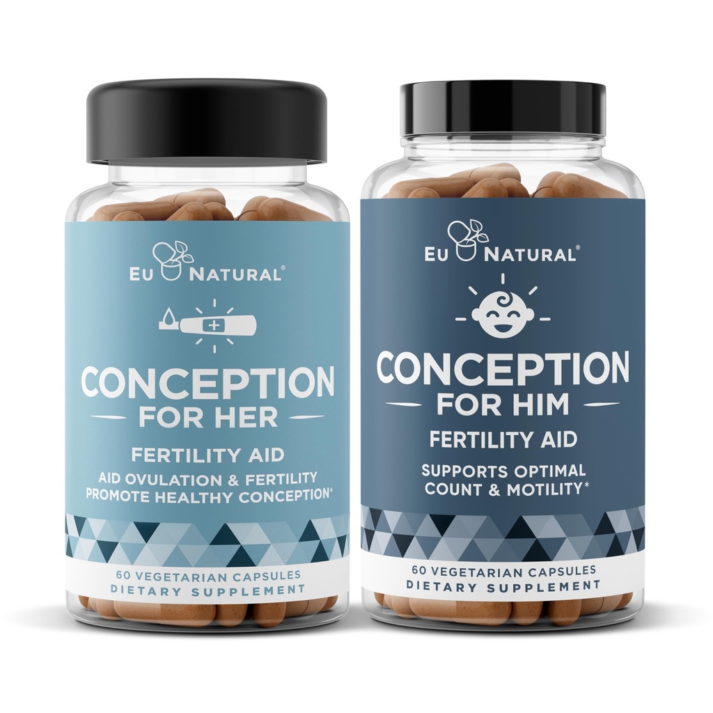 Konsepsjonsfertilitet for henne og ham Bundle - Fertilitet kosttilskudd Combo for kvinner og menn - Prenatal vitaminer - fremme hormonbalanse, syklus konsistens, støtte ovulering - 120 count