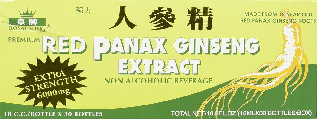 Kongelig konge Rød Panax Ginseng Extract 6000 mg, 0,33 Fl Oz (Pack of 30)