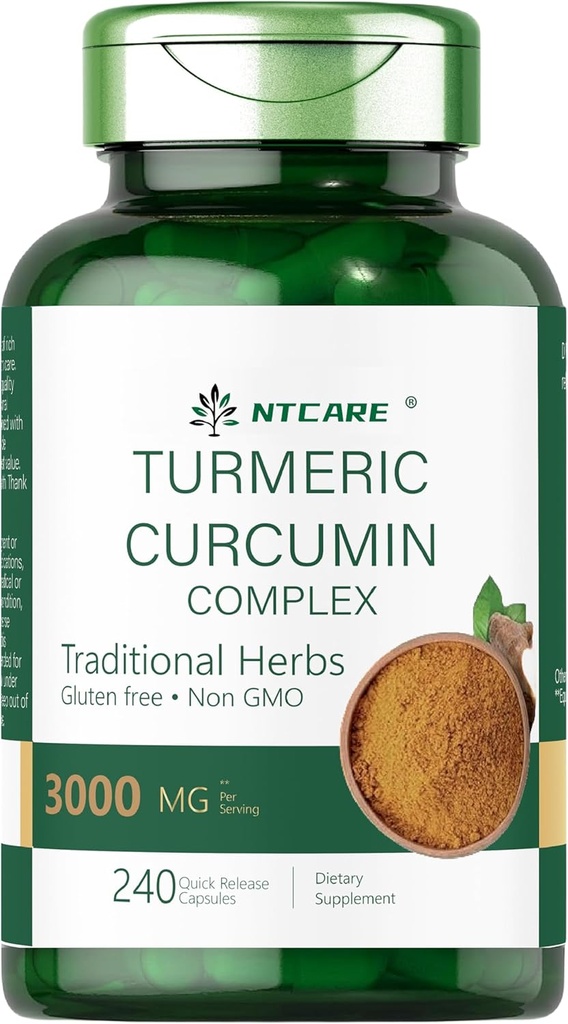 Turmeric Curcumin med svart pepper 3000mg |Joint Support | 240 kapsler | Turmeric Complex Supplement | Ikke-GMO, Glutenfri
