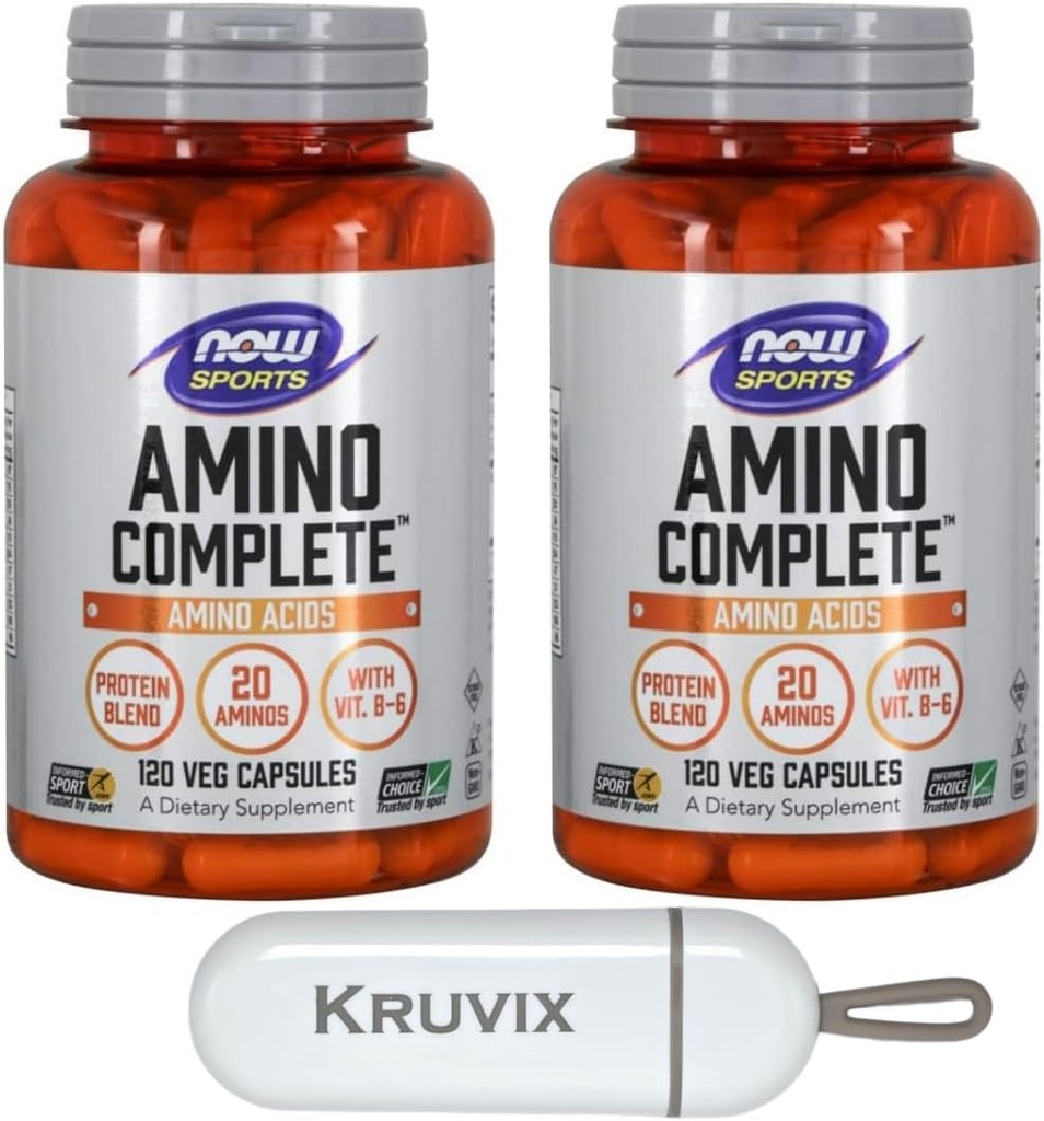 NU Foods Sports Ernæring, Amino CompleteTM | Protein Blend med 21 Aminos og B-6 | 120 Veg Kapsler - Pakke med 2 med pilleorganisator