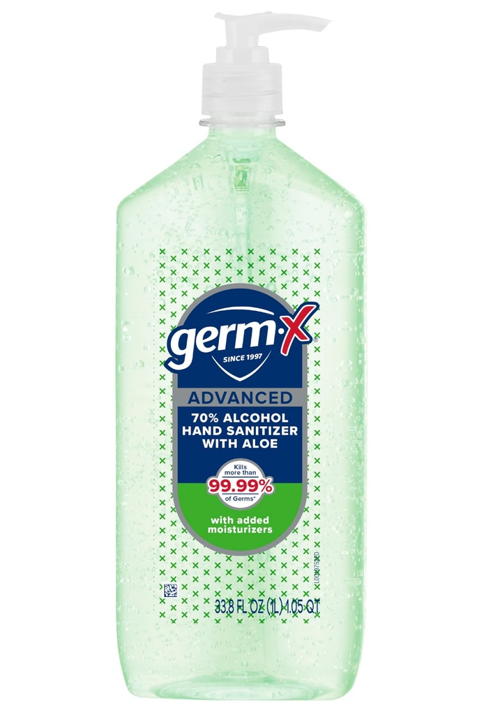 Germ-X Advanced hånd sanitator med aloe og vitamin E, ikke-tørkende moisturizing Gel, øyeblikkelig og ingen renser formel, pumpeflaske, tilbake til skolens forsyninger, 1 liter