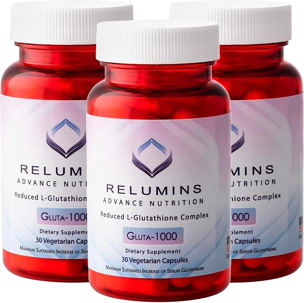 Aluminium Advance Nutrition Gluta 1000 - Redusert L-Glutathion, Alpha Lipoic Acid & Rose HIPS, Antioksidant støtte for hud og generell velvære, laget i USA - 30 kapsler x 3 flasker (45-dagers forsyning)