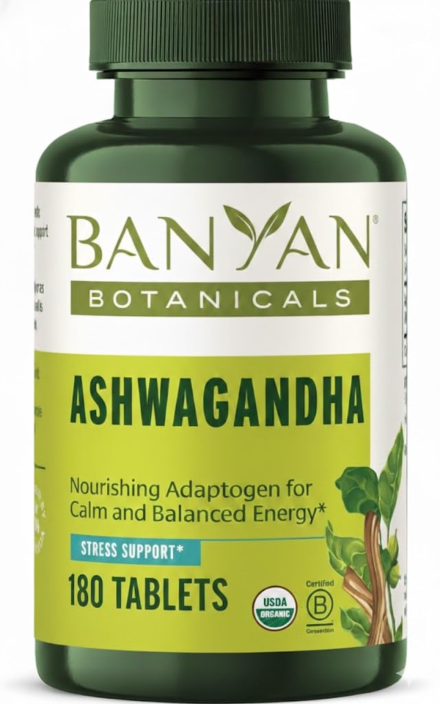 Banyan Botanicals Ashwagandha Tabletter – Organic Ashwagandha Root – Reneide Herbal Adaptogen for naturlig energi støtte og stress støtte* – 180 tabletter – Ikke-GMO Sustainablely Sourced Vegan