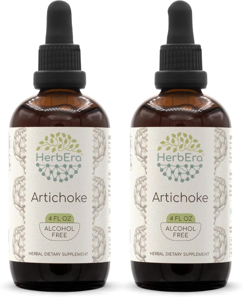 HerbEra Artichoke B120 (2pcs) alkoholfri urteekstrakt Tinktur, konsentrert flytende dråper naturlig artichoke (Cynara scolymus) tørket blad (2x4 fl oz)