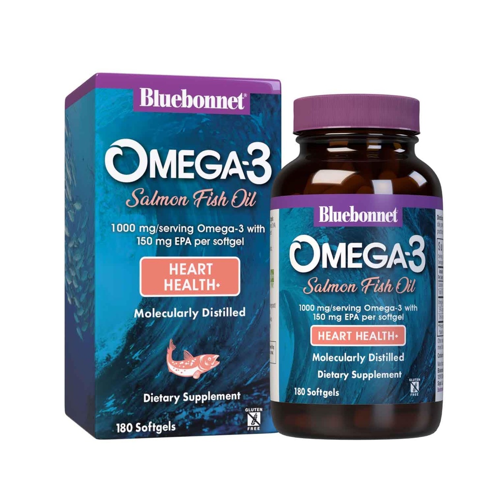 BlåBonnet Naturlig Omega-3 Salmon Olje Softgels, 180 greve, Hvit