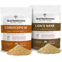 Lions Mane (60g) og Cordyceps (60g) Mushroom Extract Powder Bundle - Mushroom Supplement for kognisjon, energi og utholdenhet