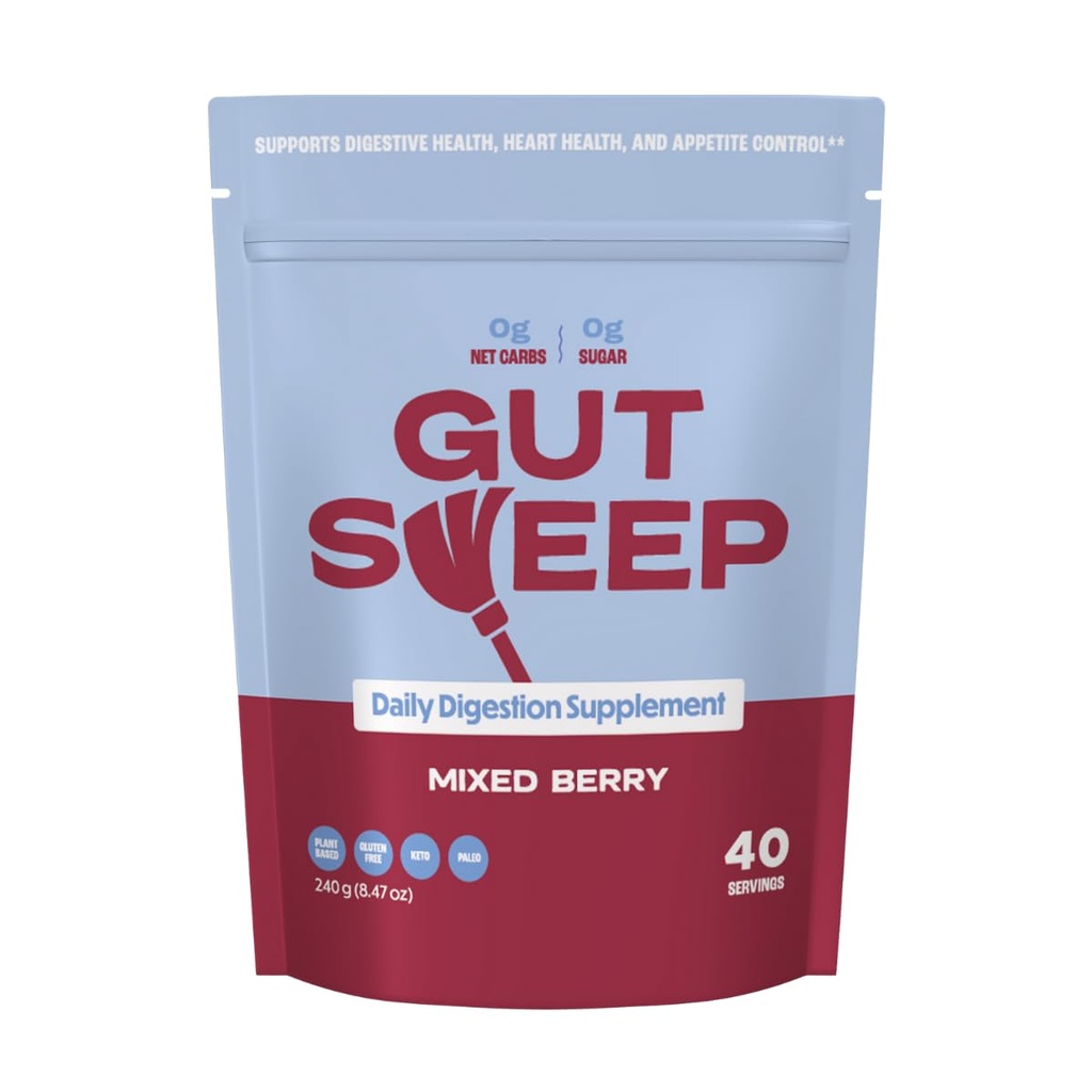 Gut Sweep - Daglig Digestion Supplement - Psyllium Husk Fiber - Støtter Appetittkontroll - Glutenfri og plantebasert - Keto & Paleo Vennlig - 40 Services - Blandet Berry