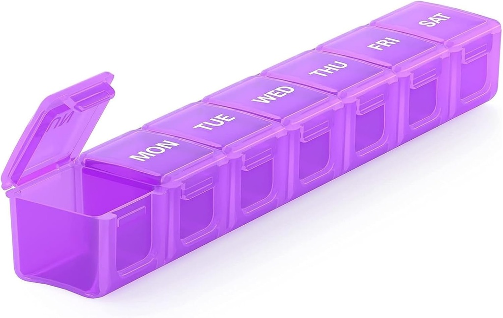 Sukuos ekstra stor ukentlig pilleorganisator, 7 dager daglig pille boks tilfelle artritt vennlig, silkscreen trykt medisin container med klar lid for vitaminer, fiskeoljer eller kosttilskudd (Purple)