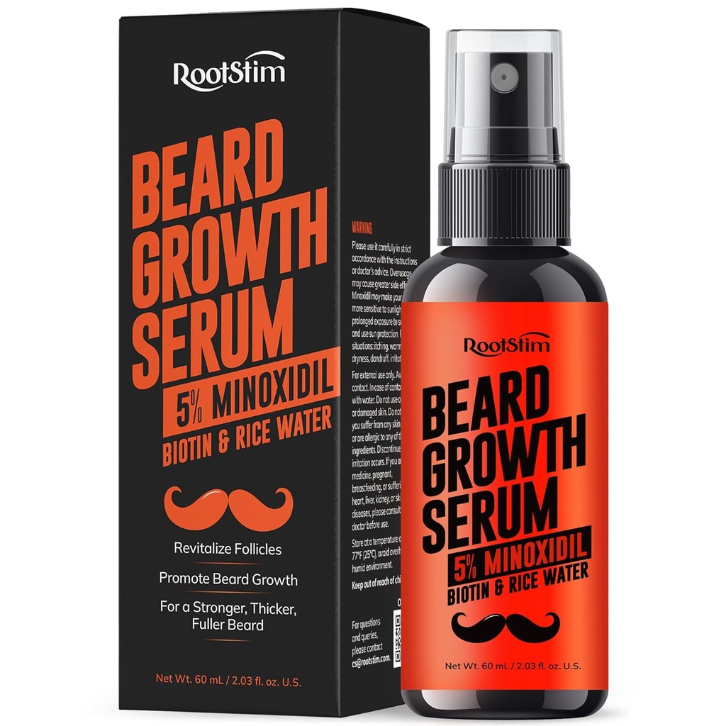Skjeggvekst Serum for menn: Hårvekst Spray med Biotin & Ris vann - Ekstra styrke Beard Oil