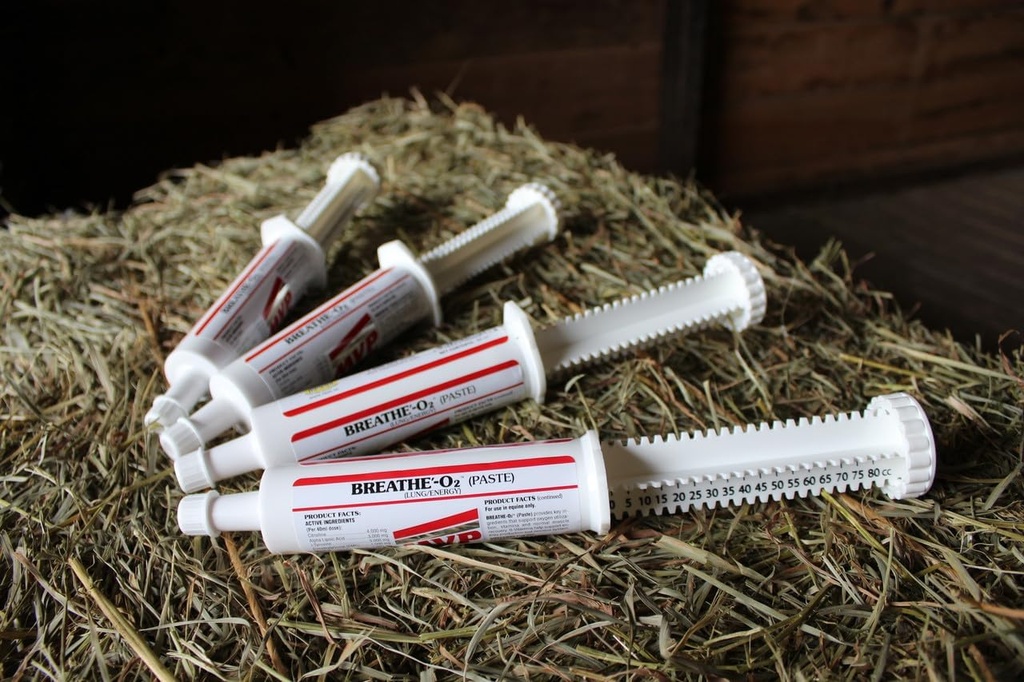 Pust O'2 4 -Pack (8 doser) Pre-Race Paste å støtte Lung/Airway funksjon i hester