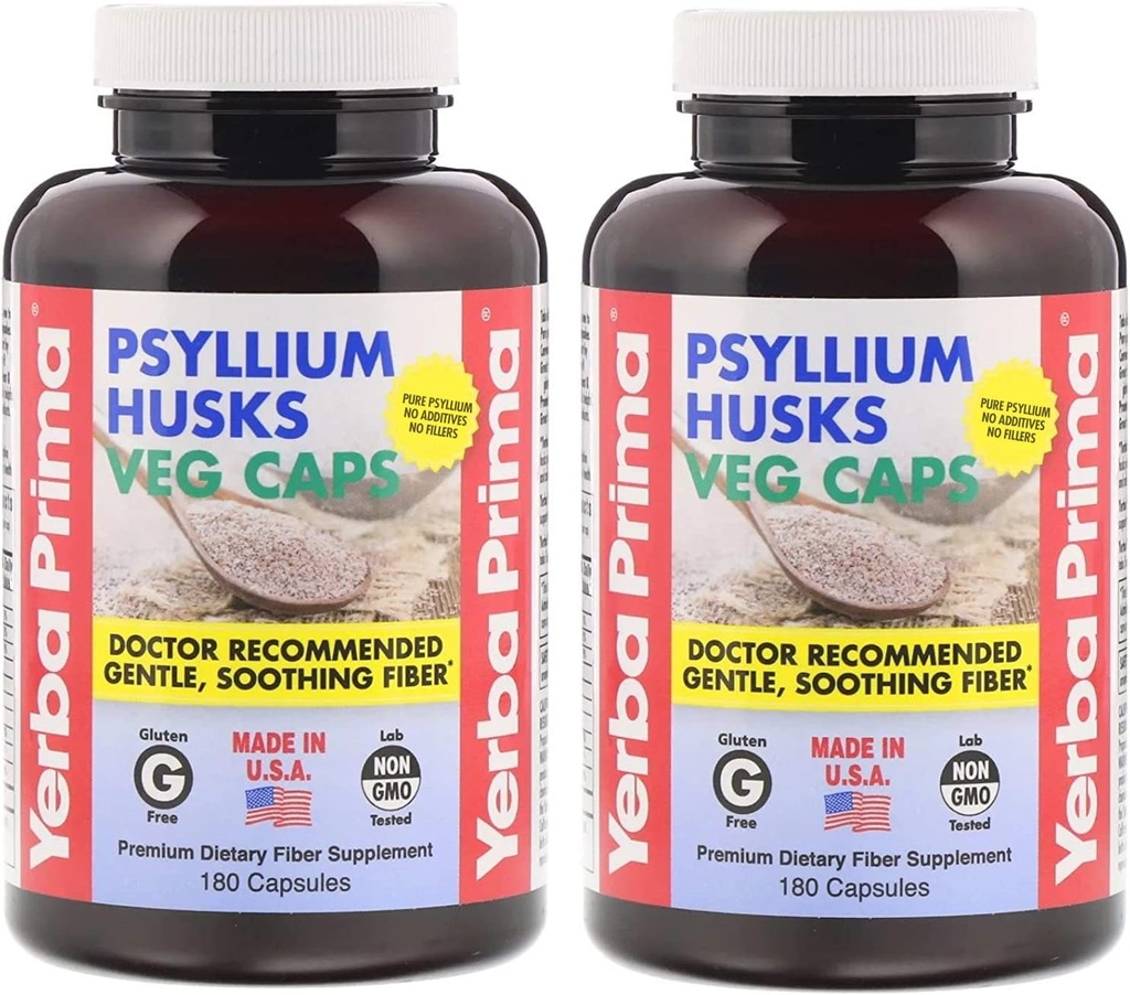 Yerba Prima Psyllium Huss Fiber Veg Caps - 180 (pakke med 2)