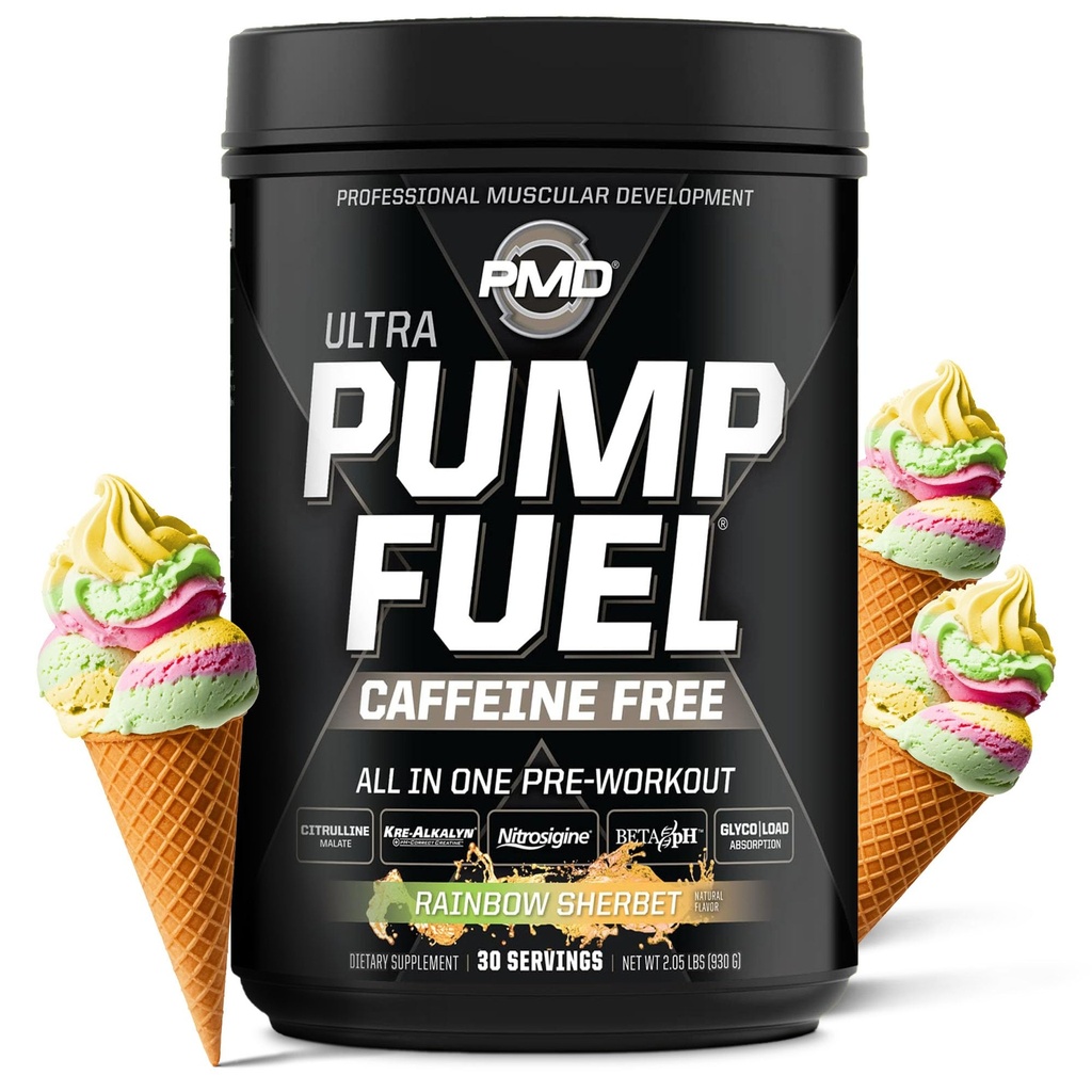 PMD sportspumpe drivstoff ultra kaffe gratis - Premium pre trening pulver & muskelpumpe, større fokus, utholdenhet og gjenoppretting, Premium kreatin, Arginine & Beta Alanine - Rainbow Sherbet (30 Serveringer)