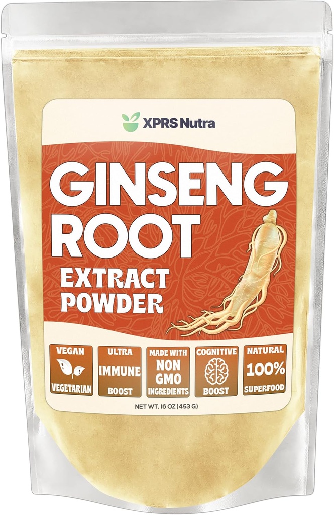 XPRS Nutra Ginseng Root Extract pulver - Ginseng pulver støtter kognitiv funksjon, fysisk ytelse og immunsystem - Vegansk Vennlig Panax Ginseng i pulverform (16 Ounce)