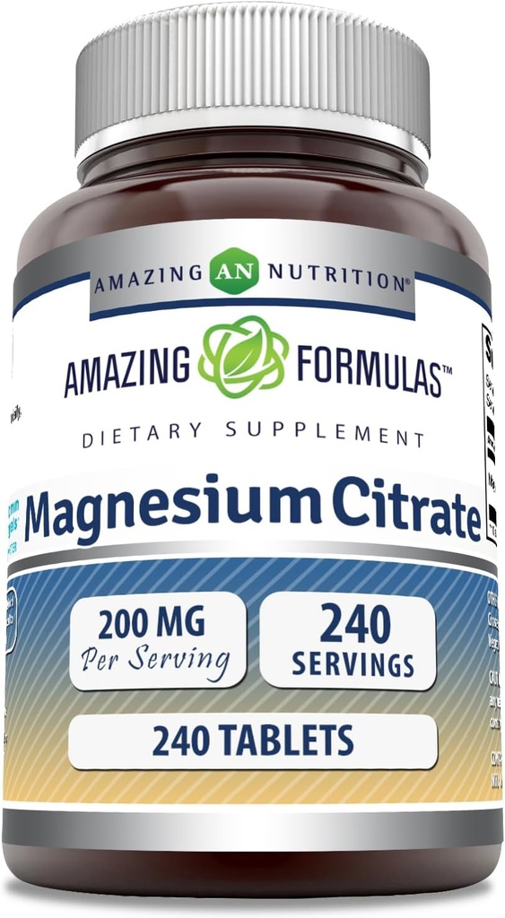 Amazing Formula Magnesium Citrat | 200 Mg Tabletter | Mineral Supplement | Ikke-GMO | Glutenfri | laget i USA (1 Pack, 240 Count)