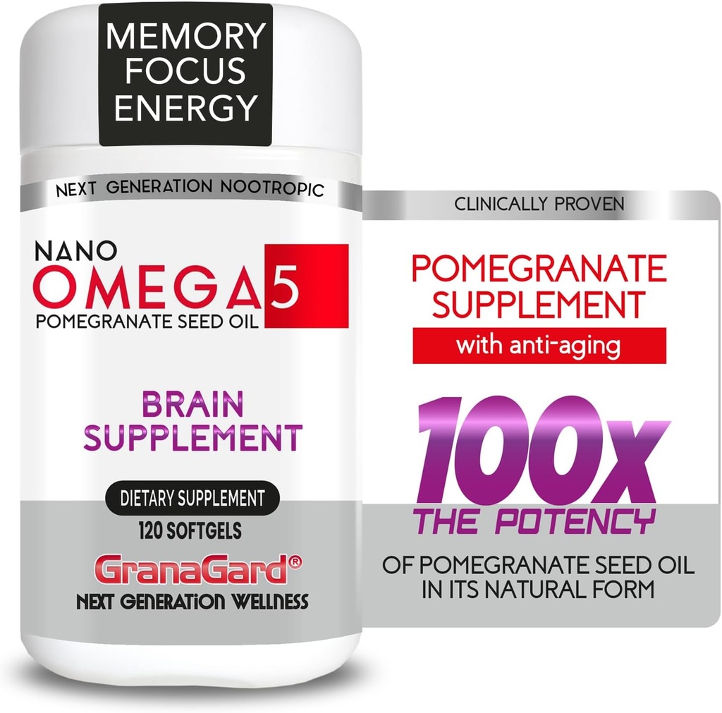 KLINISK GJENNOM (2-måneders forsyning) BRAIN-leveransemidler med profylaktisk AGING, minnepiller, Omega 5 Pomegranat Supplement, 1 flasker 120ct