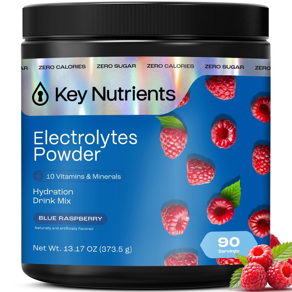 NUTRIENTS Multivitamin Electrolytes pulver Ingen sukker - Sweet Blue Raspberry Electrolyte pulver - Endurance & energi Supplement - Hydration pulver - Ingen kalorier - 90 serveringer - laget i USA