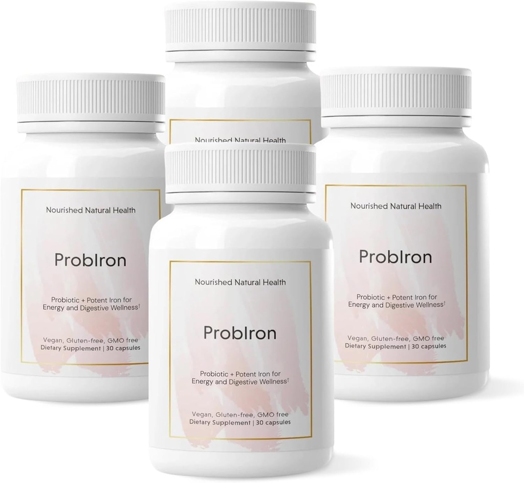Nourished Natural Health ProbIron - Kvinners Probiotic + Jern Supplement Boosted med vitamin C og kobber - Vegansk formel for energi og digestiv velvære - 120 kapsler