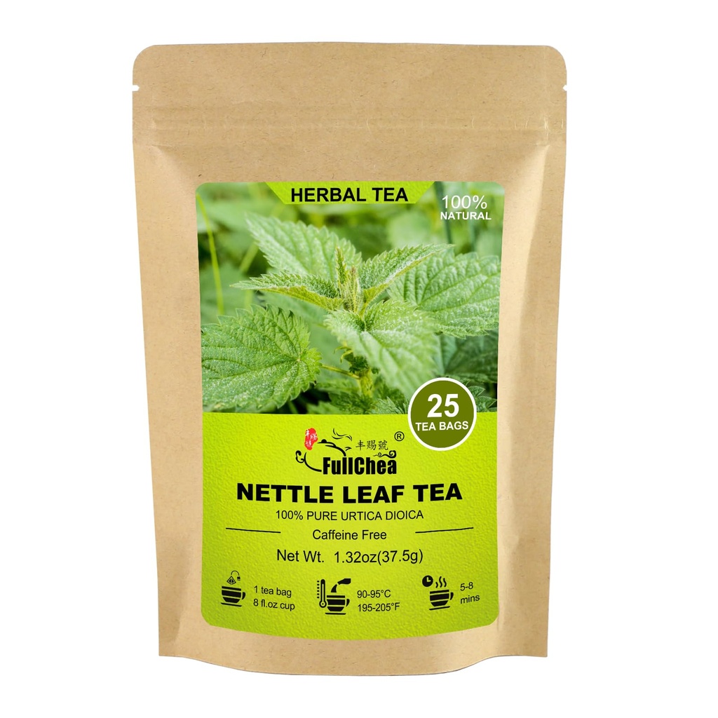 FullChea - Nettle Leaf Tea Bags, 25 Teabags, 1,5g/bag - Naturlig Stinging Nettle Te - Støtte Eye Health & Styrke Bones