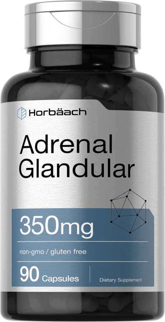 Horbäach Raw Adrenal Glandular | 350 mg | 90 kapsler | Ikke-GMO, Glutenfri Supplement