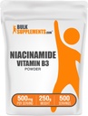 BulkSupplements.com Niacinamid pulver - vitamin B3 pulver, Niacinamid Supplement, Niacinamid 500 mg - B3 vitaminer for huden, Glutenfri, 500 mg per servering, 250g (8,8 oz) (Pack of 1)