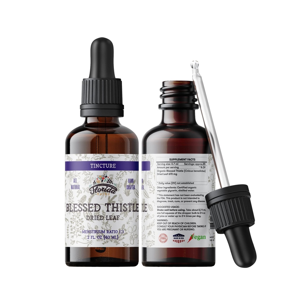Velsignet Thistle Tinktur, organisk velsignet Thistle Extract (Cnicus benedictus) Herbal Supplement, ikke-GMO i kaldtpresset organisk grønnsaker Glycerin, 700 mg, 2 oz (60 ml)